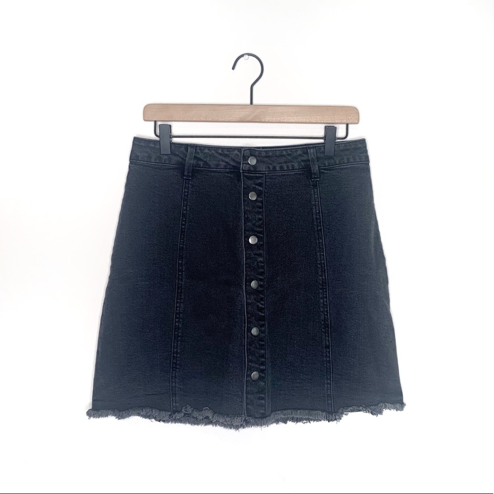 Miami Button-Front Raw Hem Mini Denim Skirt